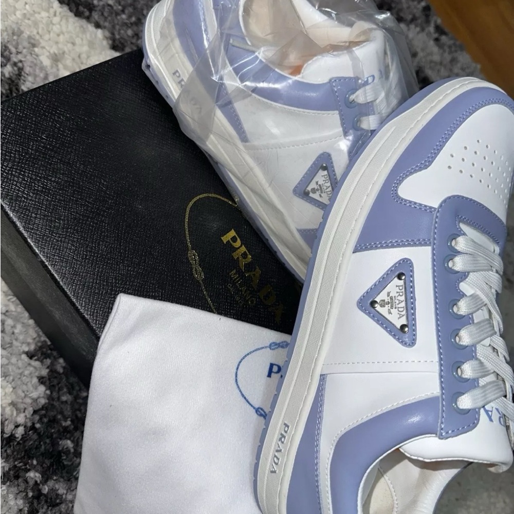 Prada White and Blue Sneakers